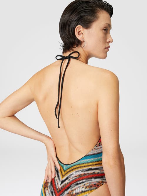 Shop Missoni Lamé Slub Viscose One-piece Swimsuit With V-neck In Multicoloured