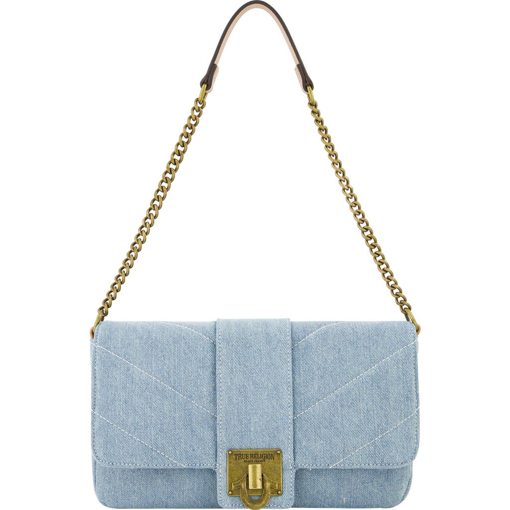 True Religion Denim Brass Hardware Flap In Blue