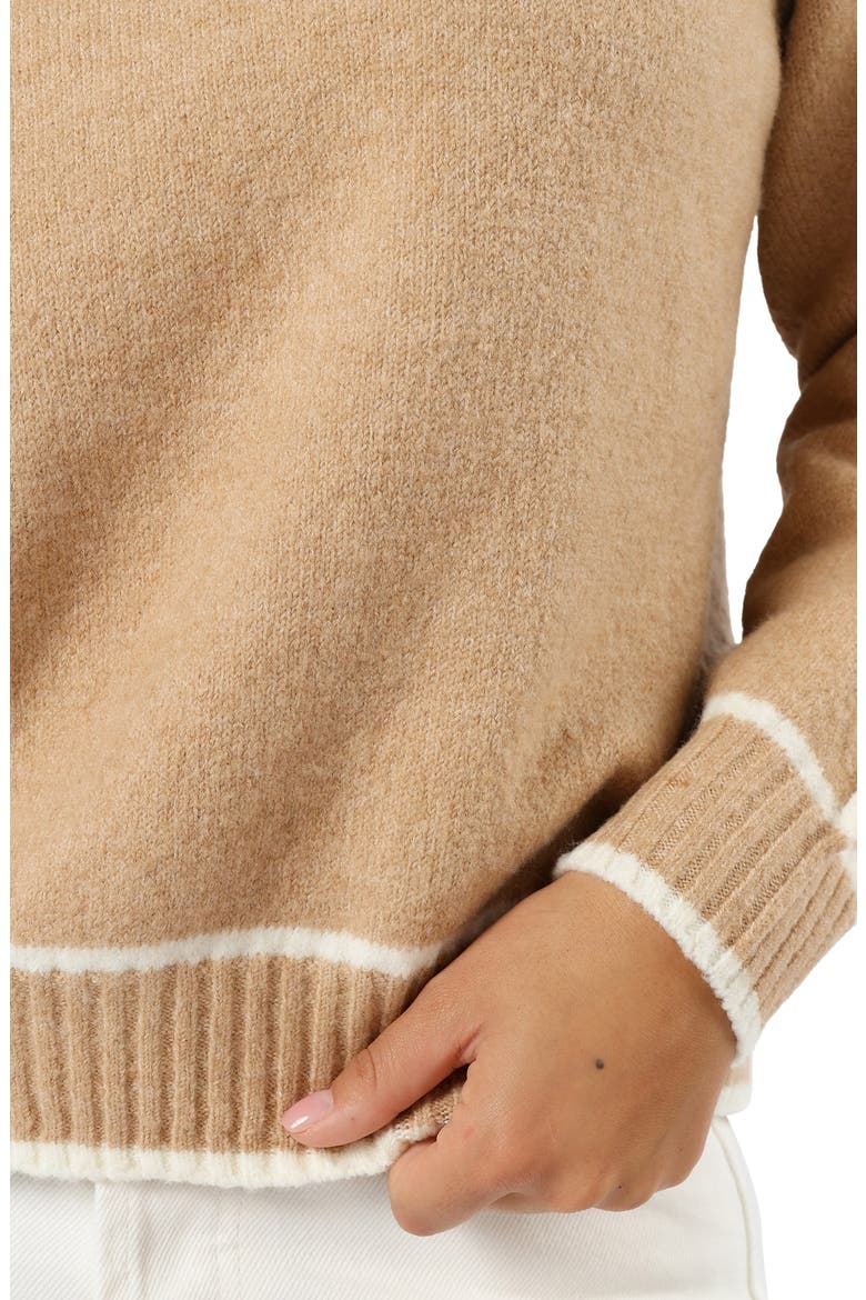 Rylee Contrast Trim Mock Neck Sweater, Alternate, color, CAMEL