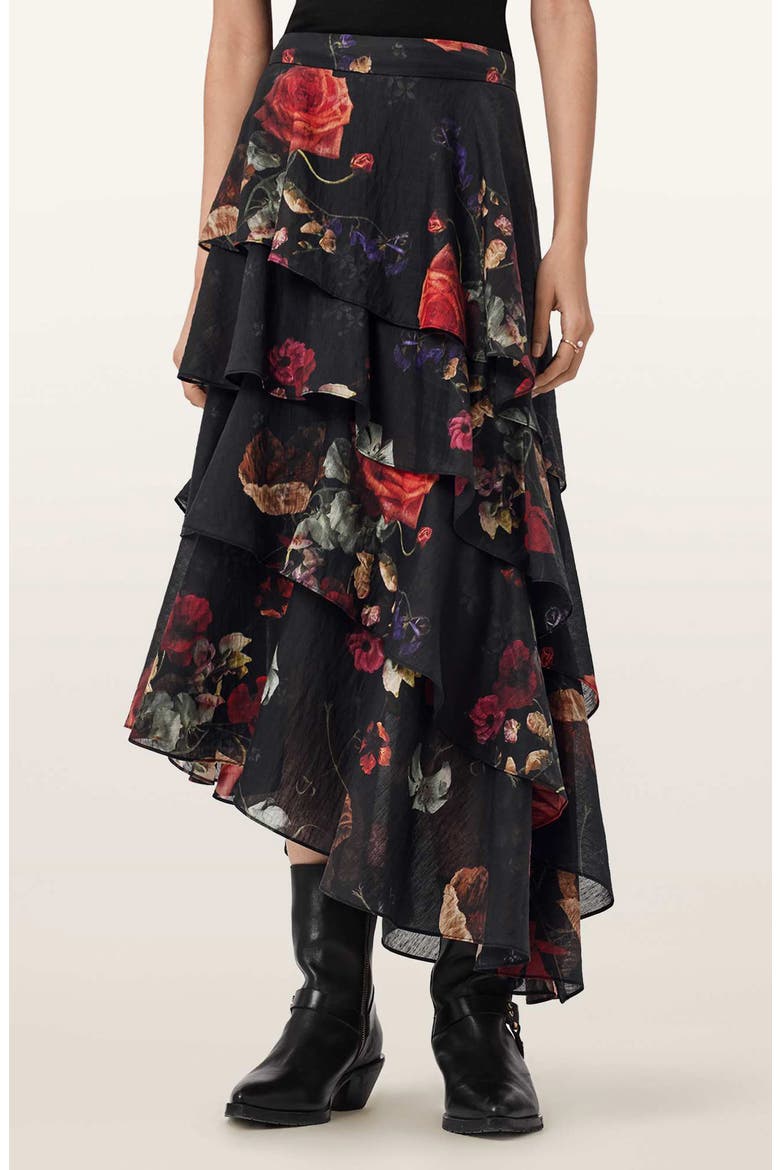Caya Ruffle Asymmetric Skirt, Main, color, HAZE BLACK