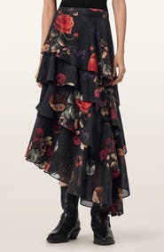 AllSaints Caya Ruffle Asymmetric Skirt