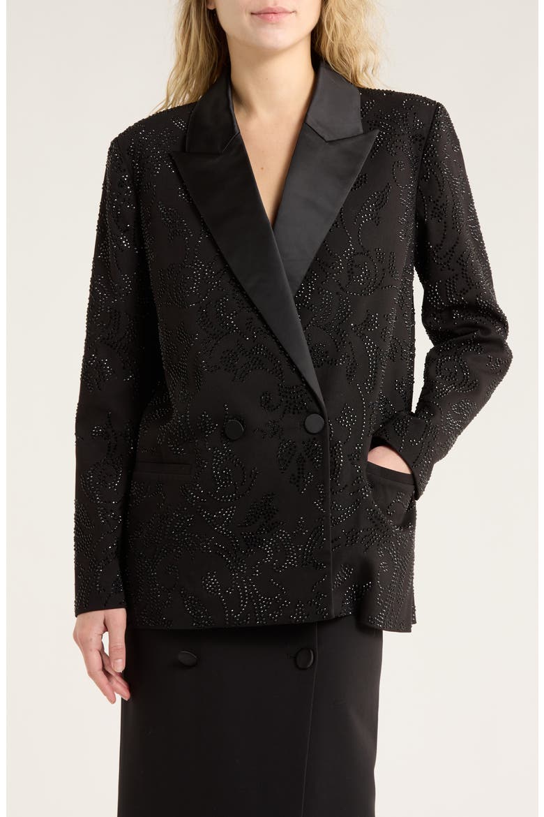 Jericho Crystal Embellished Double Breasted Blazer, Main, color, BLACK CRYSTAL