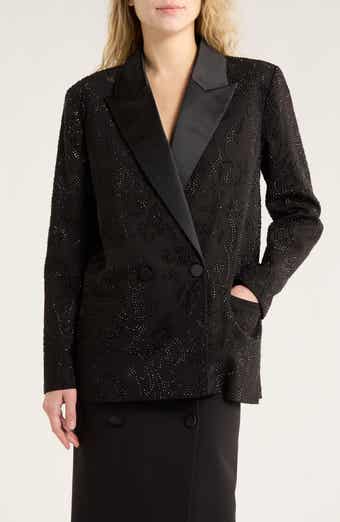 L'AGENCE Jericho Crystal Embellished Double Breasted Blazer