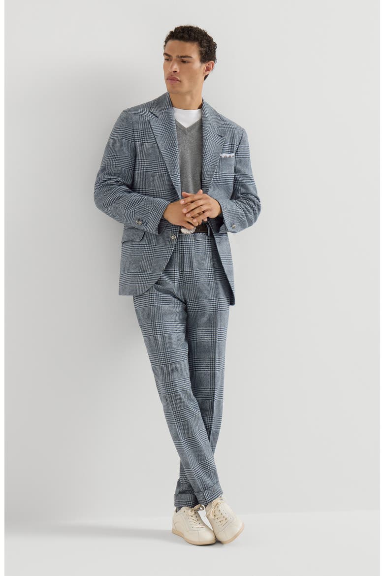 Comfort wool and cashmere Prince of Wales flannel trousers with pleat, Alternate, color, Cerulean
