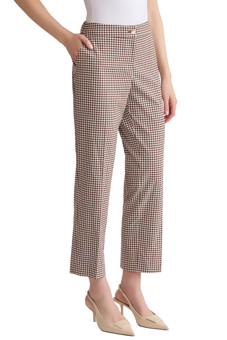 Gingham Straight Leg Ankle Pants, Alternate, color, FUDGE/ JONES WHITE
