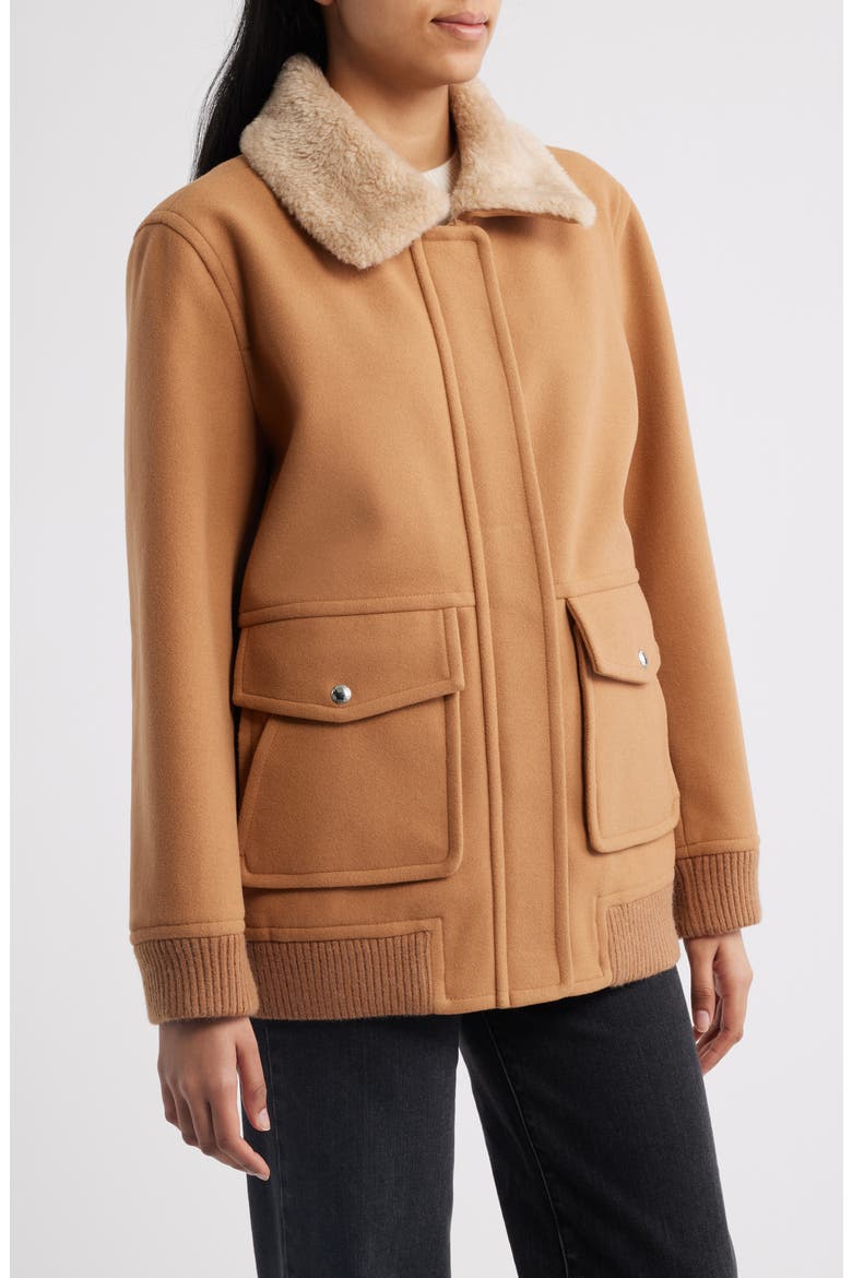 Relaxed Bomber Jacket with Faux Shearling Collar, Alternate, color, CAMEL