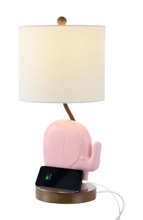 Ellie 20.25" Bohemian Designer Iron/Resin Elephant LED Kids' Table Lamp with Phone Stand and USB Charging Port
