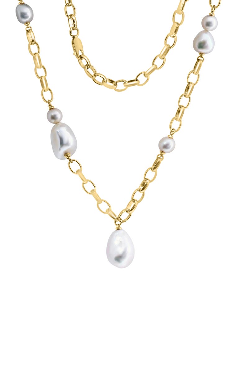 EFFY 14K Yellow Gold 6–11mm Freshwater Pearl Station & Pendant Necklace, Main, color, 
