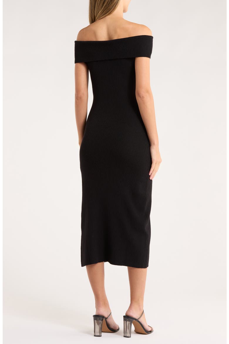Anaya Off the Shoulder Short Sleeve Ribbed Midi Dress, Alternate, color, BLACK