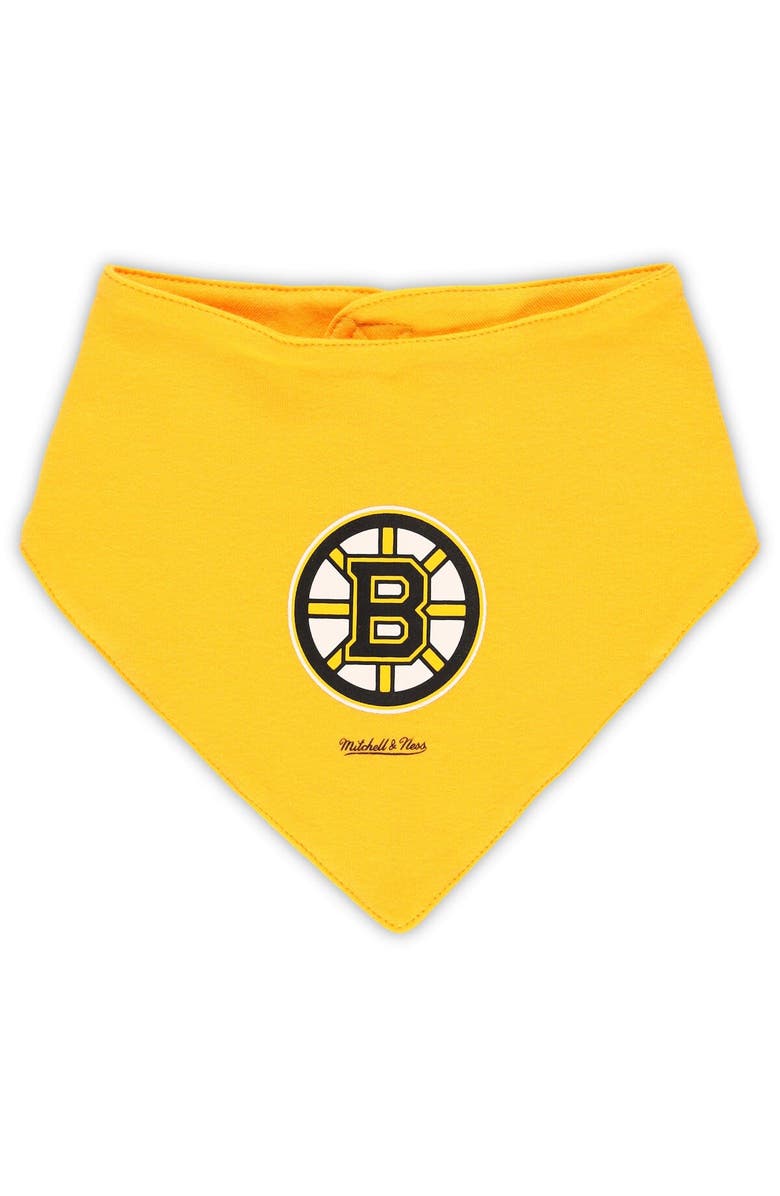 Mitchell & Ness Infant Mitchell & Ness Gold/Black Boston Bruins Big Score 3-Pack Bodysuit, Bib and Bootie Set, Alternate, color, Gold