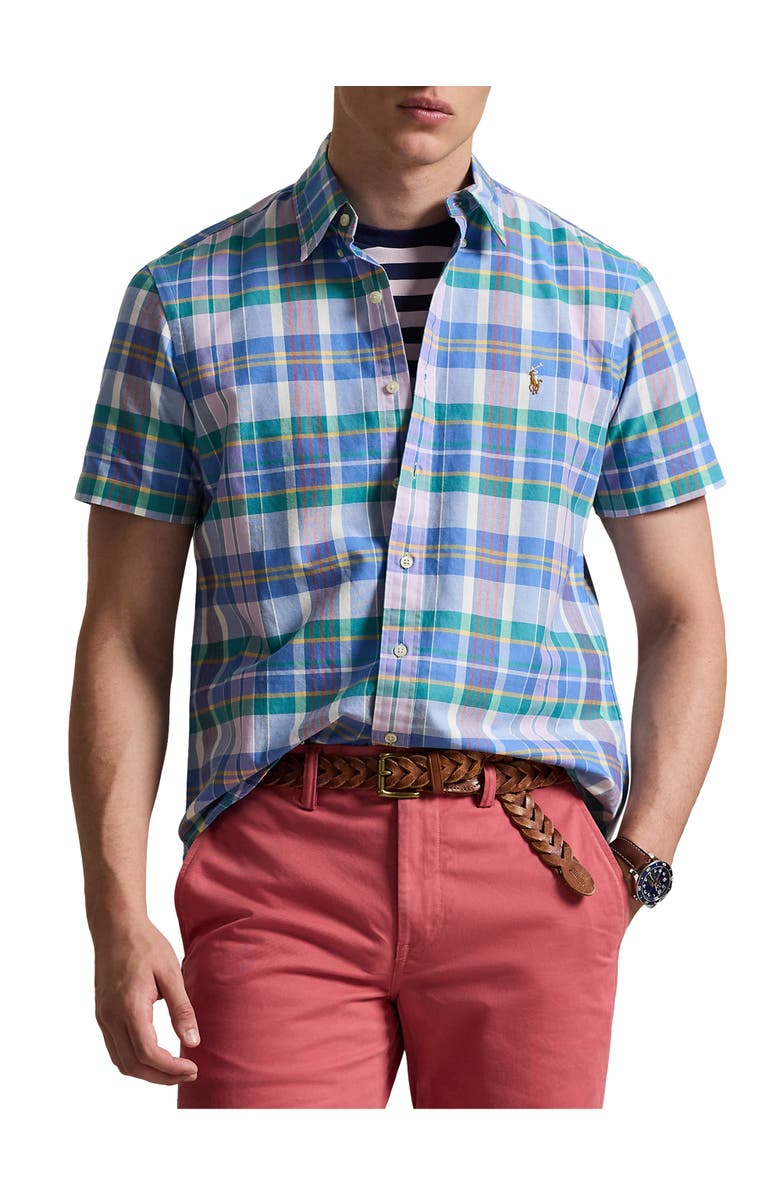 Polo Ralph Lauren Big & Tall Plaid Oxford Sport Shirt V2, Main, color, Wht Jwel Blue Multi