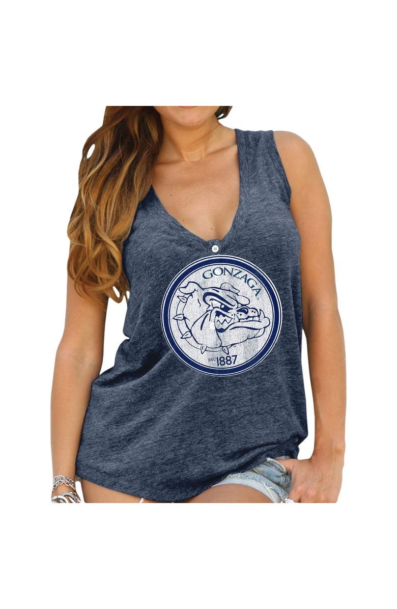 Retro Brand Women's Original Retro Brand Navy Gonzaga Bulldogs Relaxed Henley V-Neck Tri-Blend Tank Top, Main, color, Navy