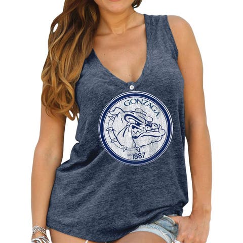 Women's Original Retro Brand Navy Gonzaga Bulldogs Relaxed Henley V-Neck Tri-Blend Tank Top