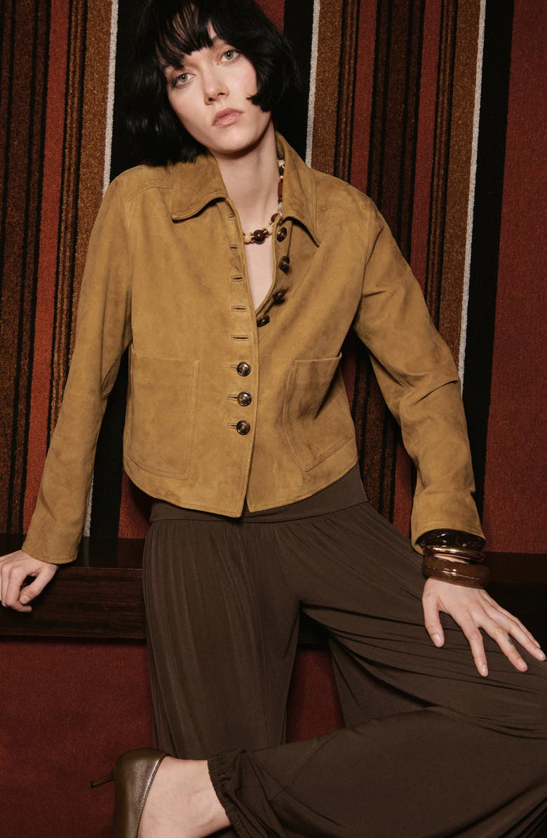 MANGO Suede Jacket, Alternate, color, Ochre