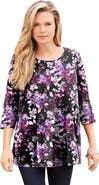Roaman's Plus Size Ultimate Three Quarter Sleeve Swing Tee