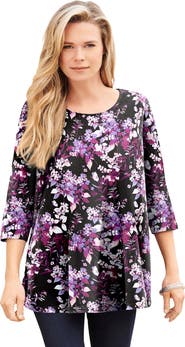 Roaman's Plus Size Ultimate Three Quarter Sleeve Swing Tee