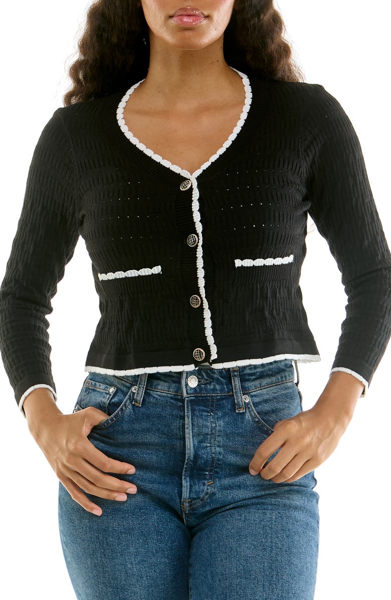 Nina Leonard Scalloped Bolero, Main, color, Black/ White