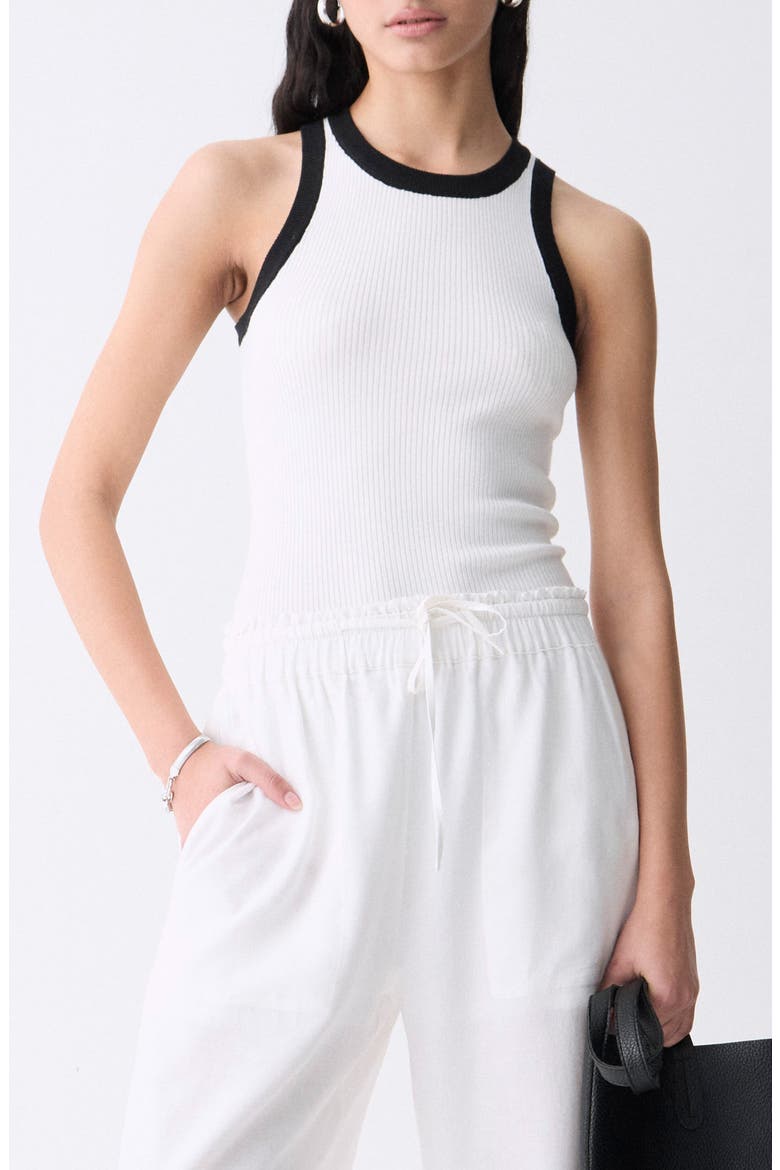 Lisboa Contrast Trim Rib Sweater Tank, Main, color, ECRU WITH BLACK DETAILS