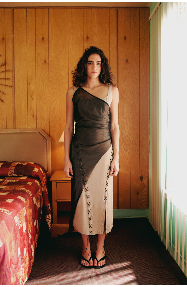 PCFG Bodycon Dress With Tulle, Alternate, color, Beige