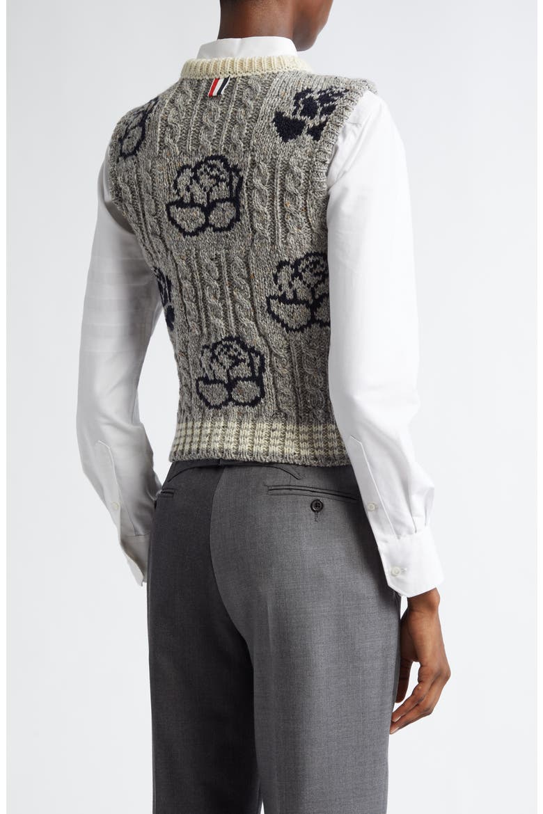 Intarsia Rose Donegal Tweed Sweater Vest, Alternate, color, LIGHT GREY