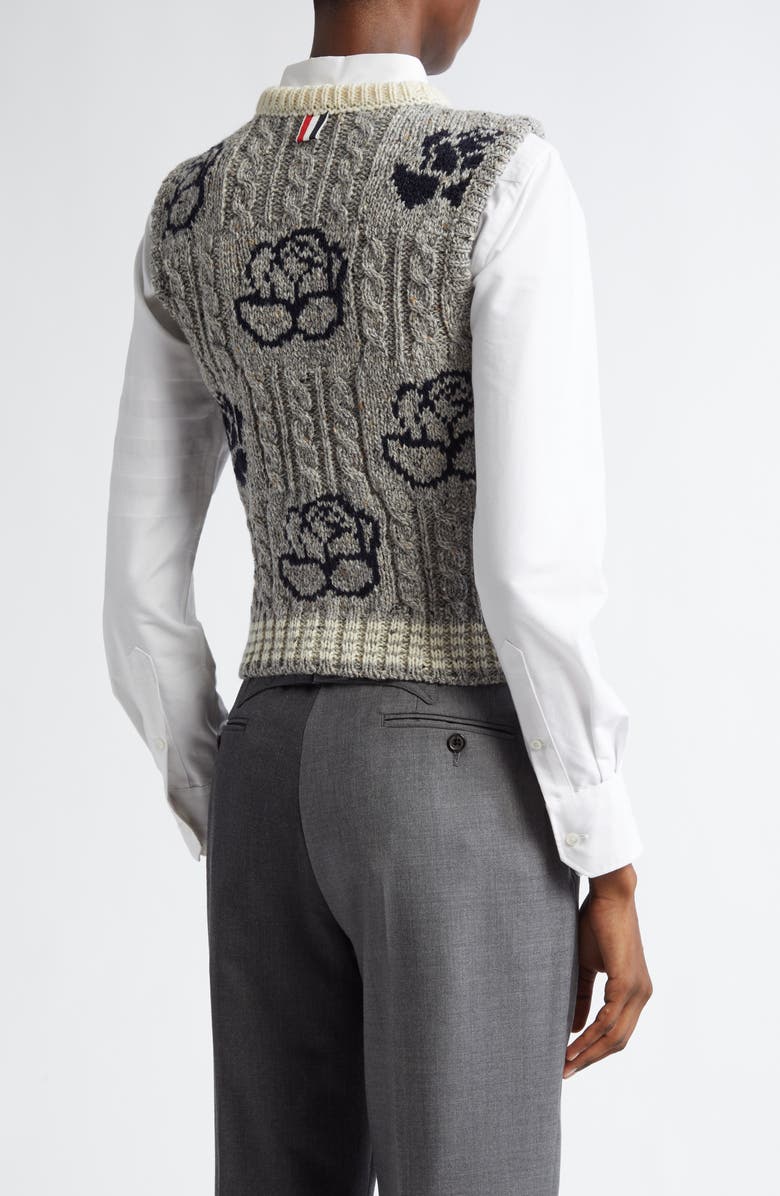 Thom Browne Intarsia Rose Donegal Tweed Sweater Vest, Alternate, color,