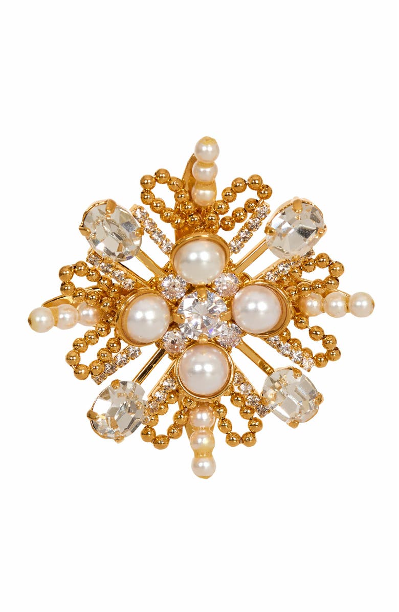 Balmain Brandebourg Bead And Crystal Brooch, Main, color, 