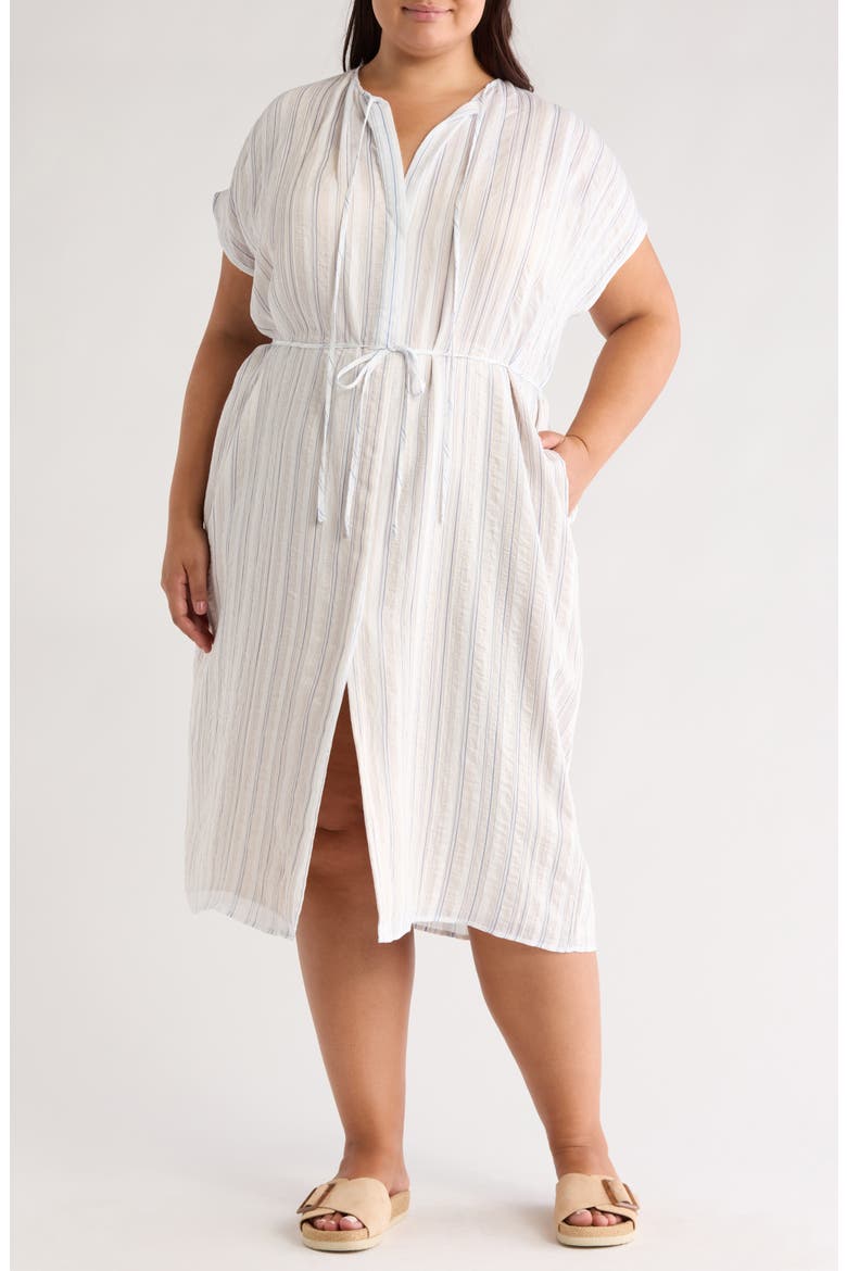 Stripe Cap Sleeve Shirtdress, Main, color, OFF WHITE/ VISTA BLUE