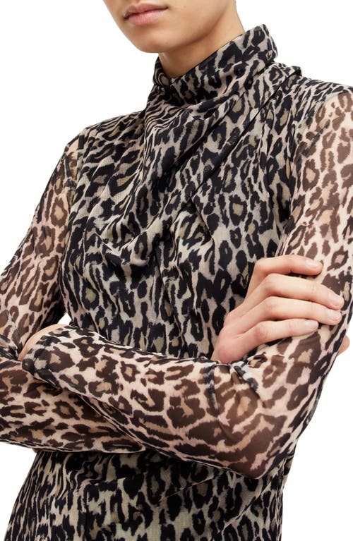 Allsaints Tia Leopard Print Semisheer Long Sleeve Dress In Anita Soft Pink