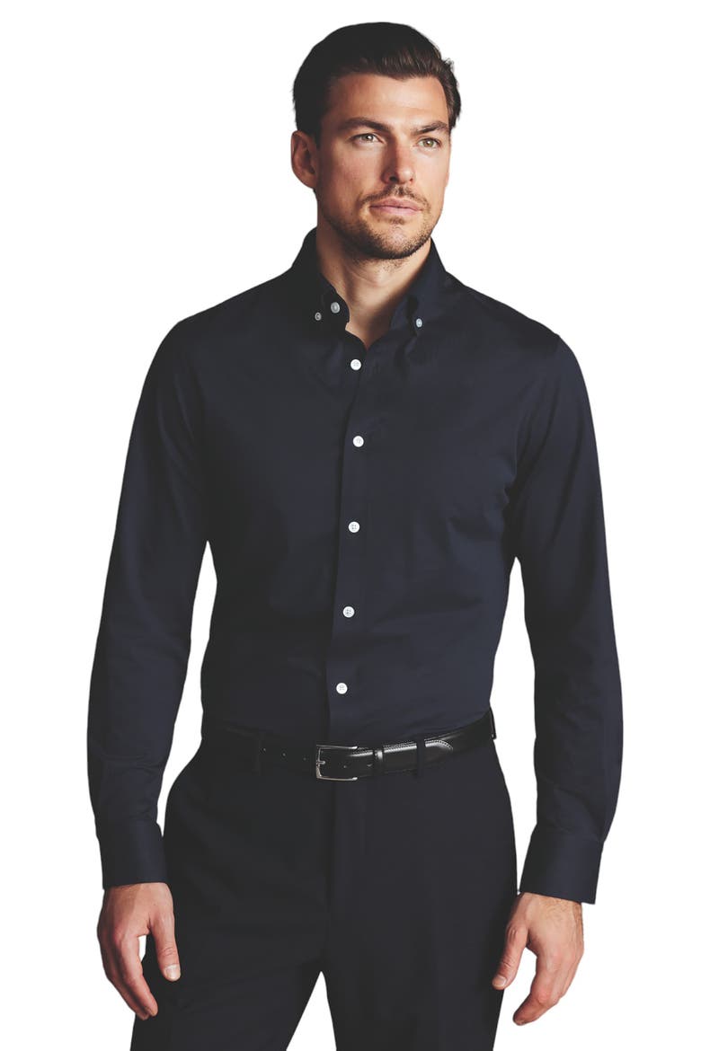 Four-Way Stretch Button Down Jersey Shirt, Main, color, Navy
