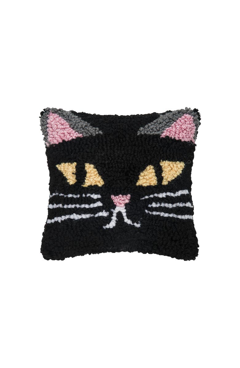C&F Home Black Cat Small Petite Hooked Halloween Accent Pillow, 8" x 8", Main, color, Black