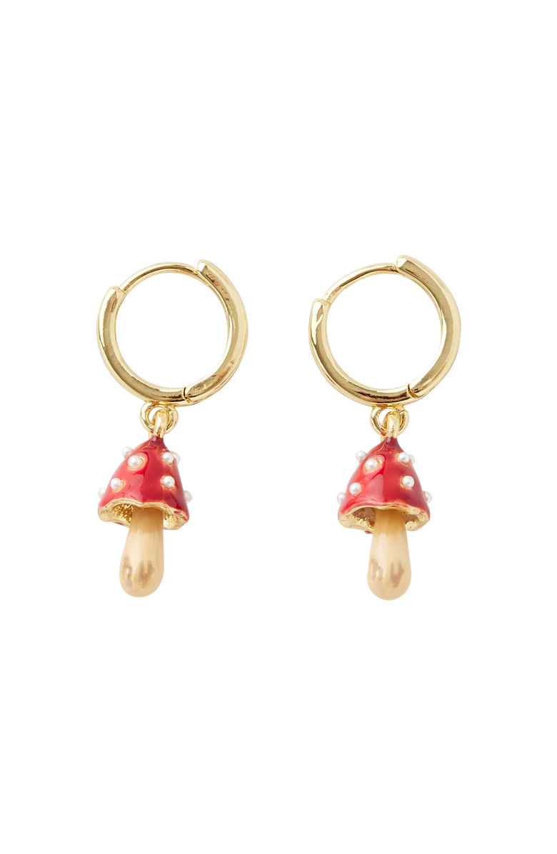Fable England Enamel Mushroom Huggie Earrings, Main, color, Multi & Gold