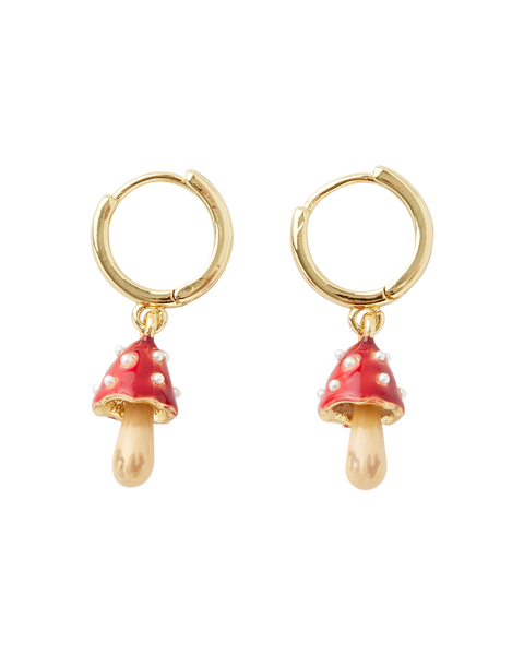Enamel Mushroom Huggie Earrings