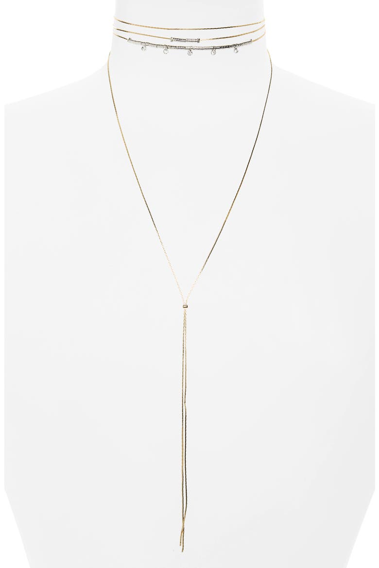 Multi Row Pendant Choker, Main, color, GOLD MULTI