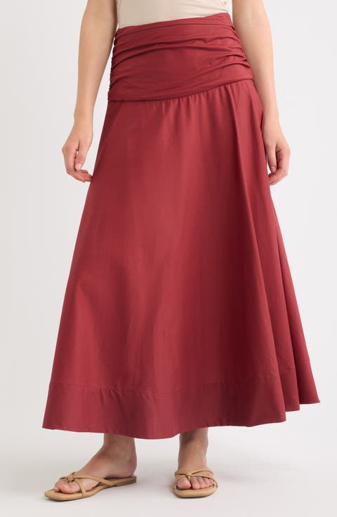 Simone Ruched Waist Cotton Midi Skirt