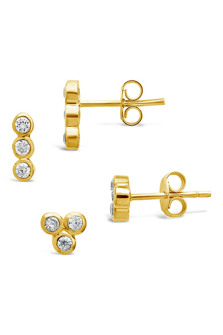 14K Gold Plated Sterling Silver 2-Piece Bezel Stud Set, Alternate, color, GOLD