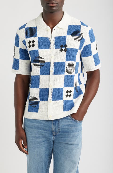 Porto Check Embroidered Cotton Crochet Polo