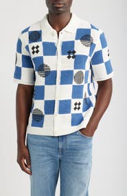 Wax London Porto Check Embroidered Cotton Crochet Polo