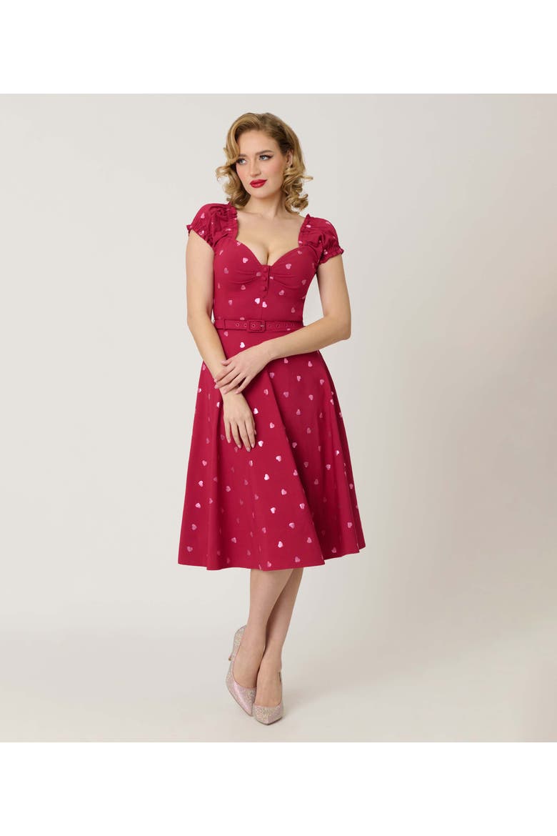 Ohara Swing Dress, Alternate, color, Burgundy W/ Pink Hearts