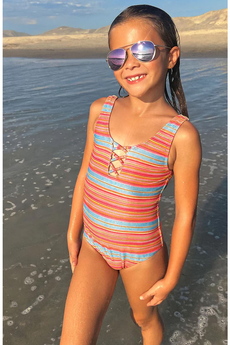 Kids' Fia Lace-Up One-Piece Swimsuit, Alternate, color, BALBOA