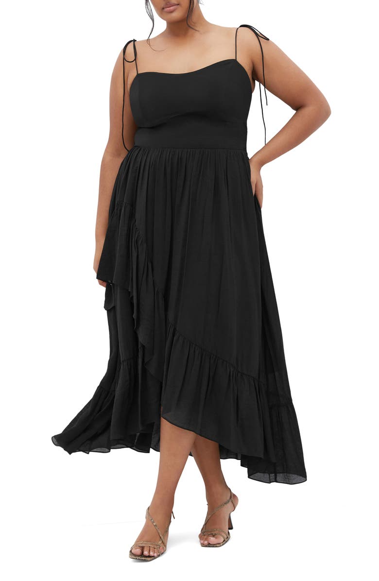 City Chic Hailey Tie Strap High-Low Maxi Dress, Main, color, Black