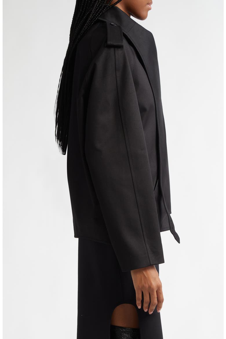 Oblique Double Breasted Short Trench Coat, Alternate, color, BLACK