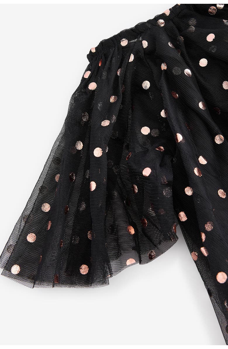 NEXT Kids' Foil Dot Tulle Party Dress, Alternate, color, Black