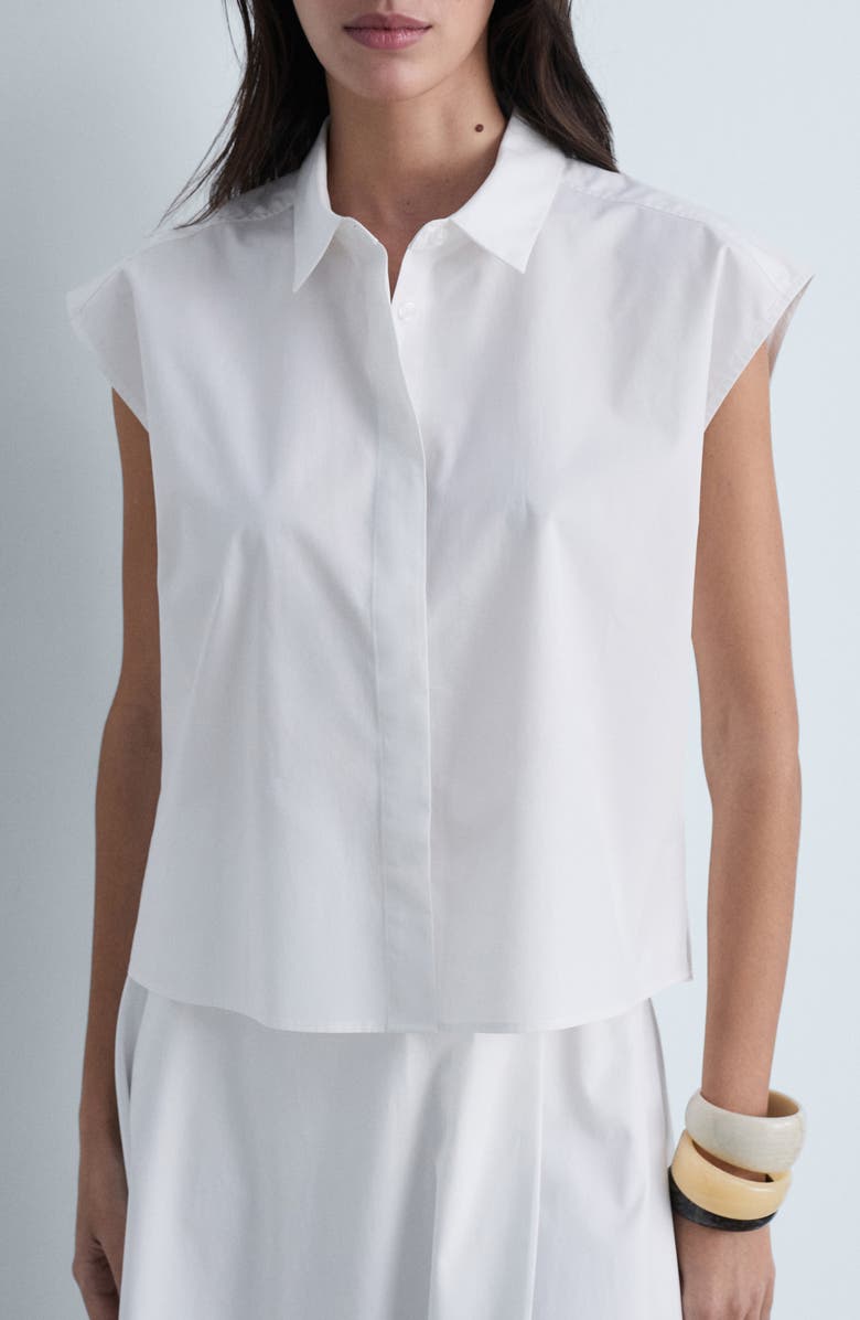 MANGO Relaxed Fit Cap Sleeve Poplin Button-Up Shirt, Main, color, 