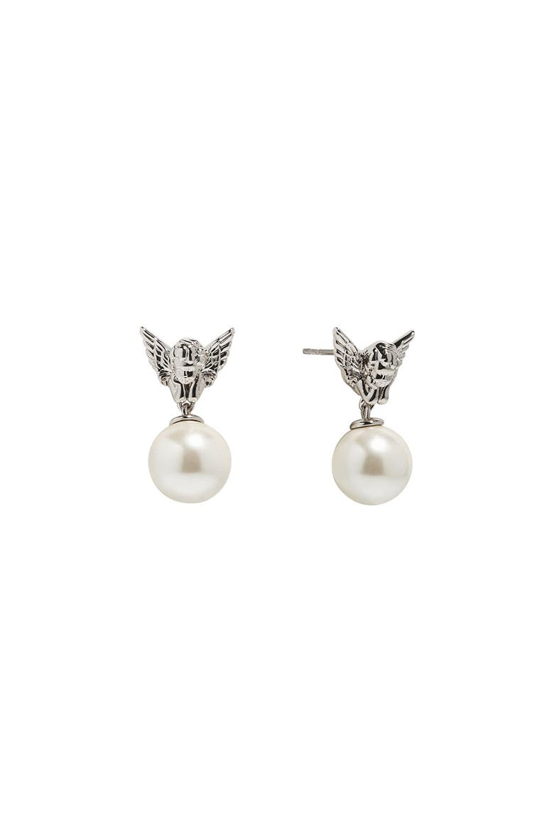 Ascend Cupid Pearl Earrings, Main, color, Silver & White