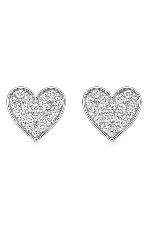 Clara 14K White Gold Plate Sterling Silver White Topaz Heart Stud Earrings