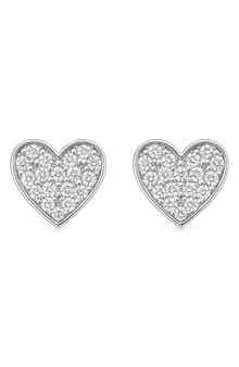 House of Frosted Clara 14K White Gold Plate Sterling Silver White Topaz Heart Stud Earrings