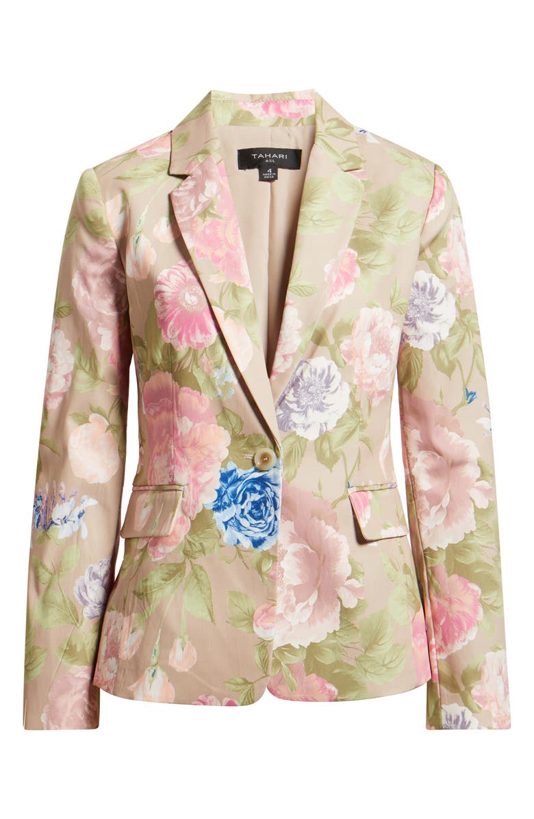 Tahari ASL Floral Sateen Blazer, Alternate, color, Taupe Multi