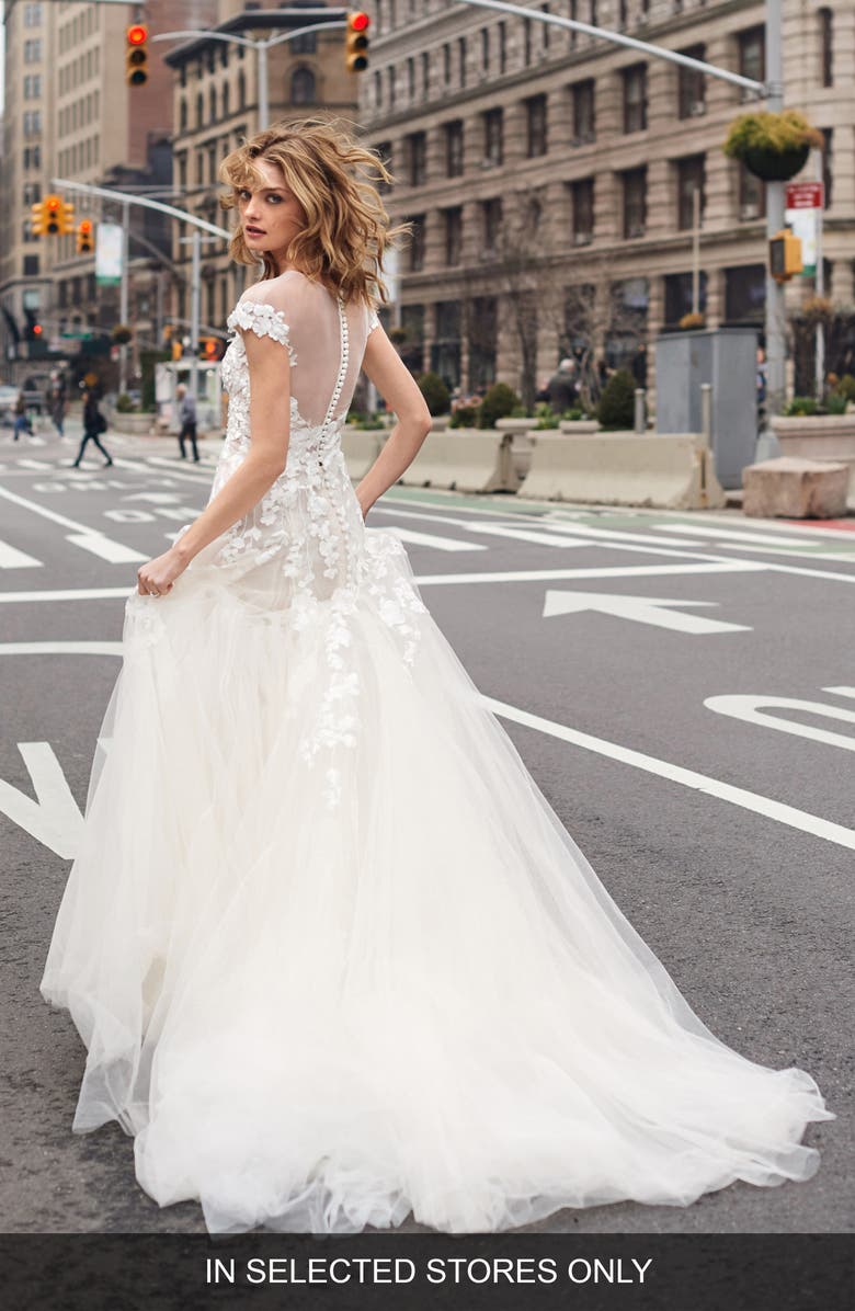 BLISS Monique Lhuillier Embroidered Lace Mermaid Wedding Dress, Main, color, 