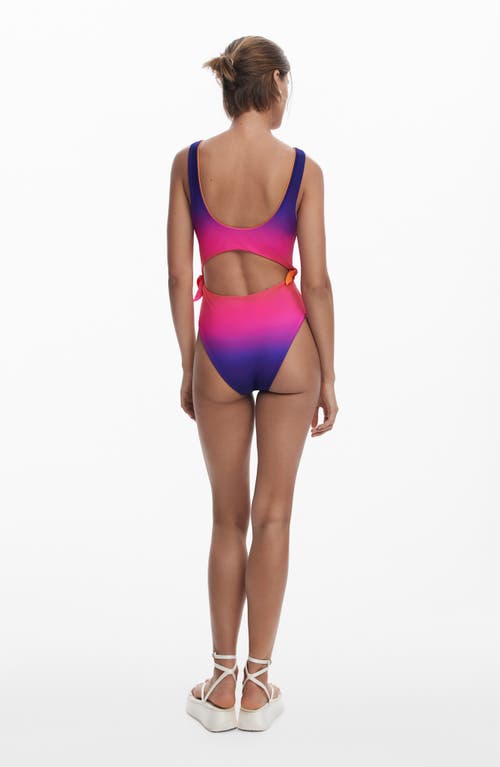 Desigual Cutout Ombré Reversible One-piece Swimsuit In Orange