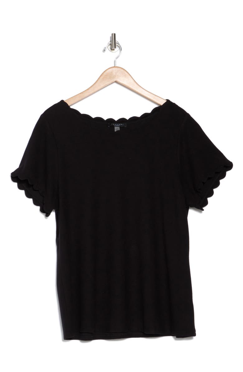 T Tahari Scallop T-Shirt, Alternate, color, Black